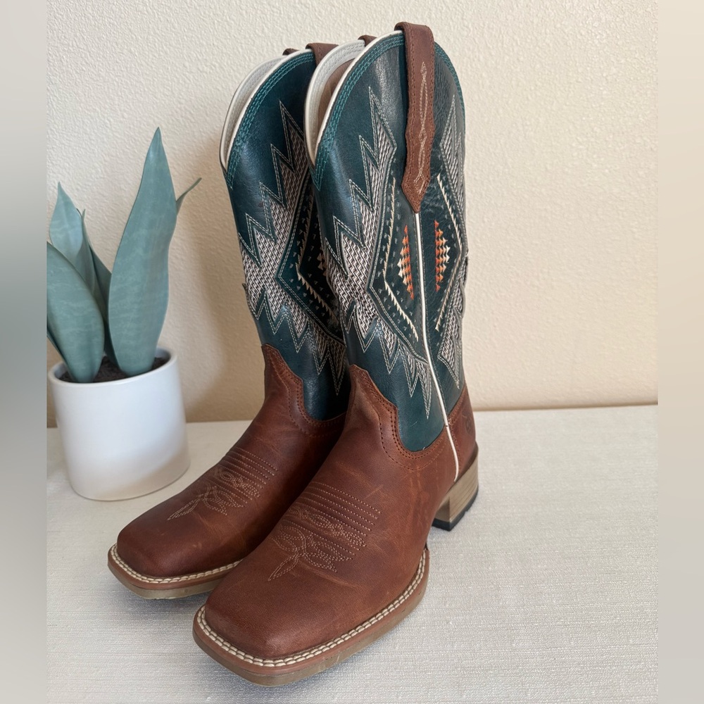 Ariat Sienna Brown/Teal Western Cowboy Boots - Picture 6 of 13